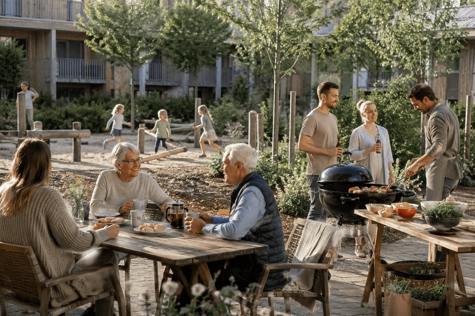 Gemensam grillning på innergård