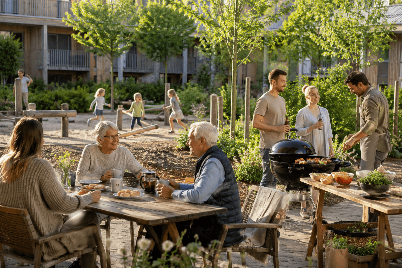 Gemensam grillning på innergård